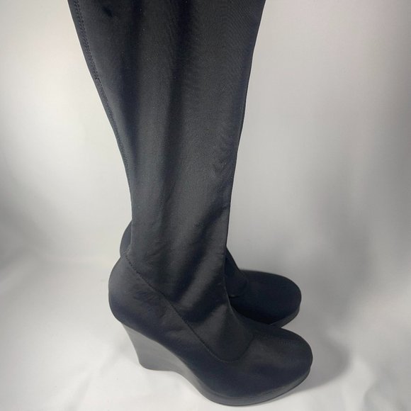 Colin Stuart Women’s Platform Wedge Heel with Stretch Calf High Boot Black Sz 6 - Picture 4 of 9